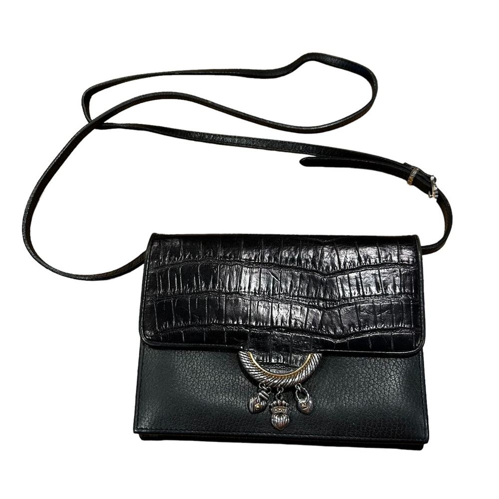 Brighton Black Croc-Embossed Leather Crossbody Key & Card Holder